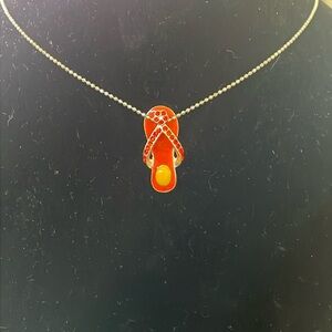 EUC~Woman’s Silver Chain Orange/Yellow Rhinestone Flip Flop Adjustable Necklace